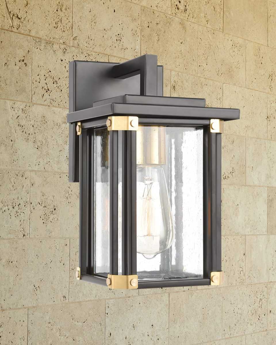 Vincentown 1-Light Outdoor Sconce in Matte Black with Seedy Glass